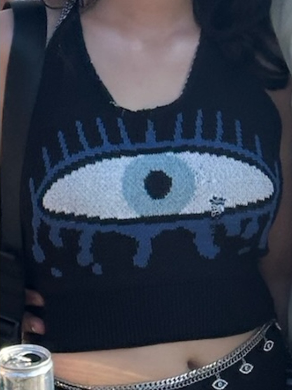 Handmade knit Evil Eye Halter Crop Top XS/S